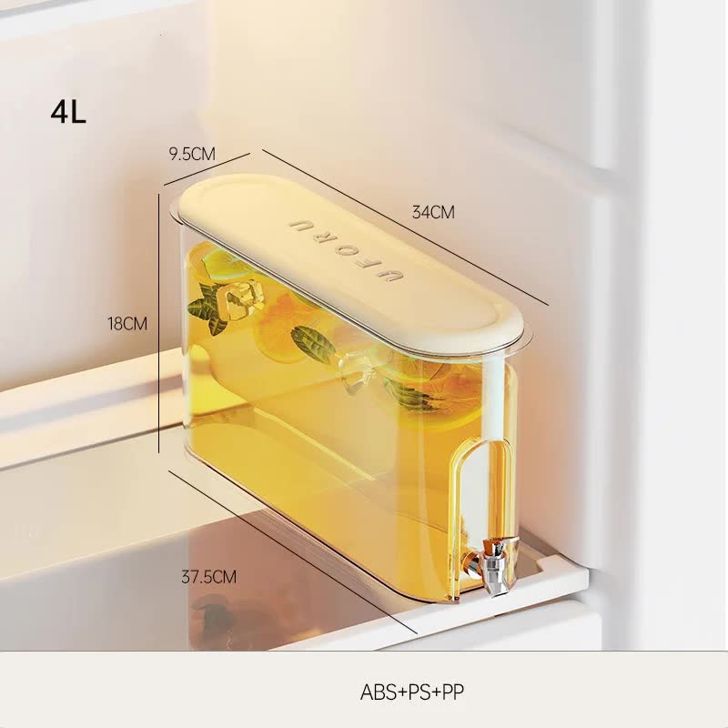 Cream White Refrigerator Cold Water Jug | 4L Large Capacity Sealed Beverage Dispenser | With Tap for Juice & Water