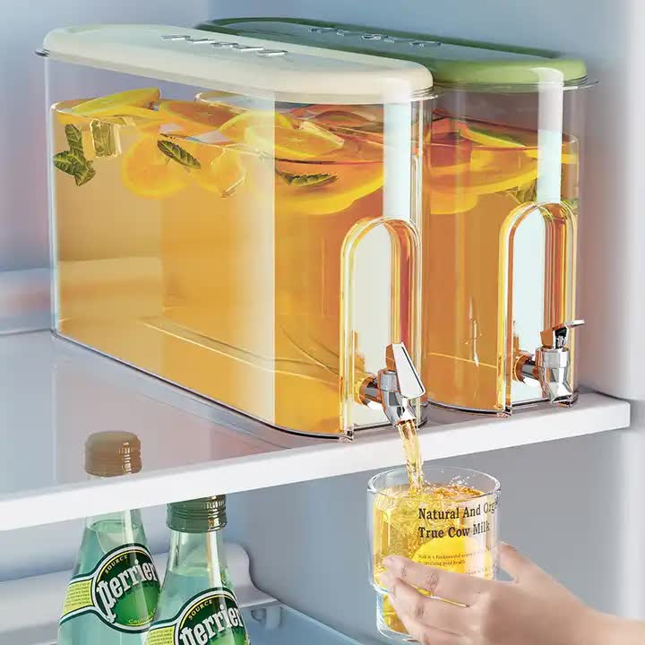 Green Refrigerator Cold Water Jug | 4L Large Capacity Sealed Beverage Dispenser | With Tap for Juice & Water