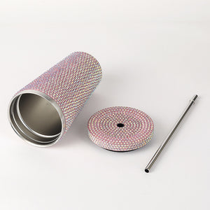 Diamond-Inlaid Insulated 304 Stainless Steel Cup with Straw | Double-Walled Rhinestone Coffee Mug