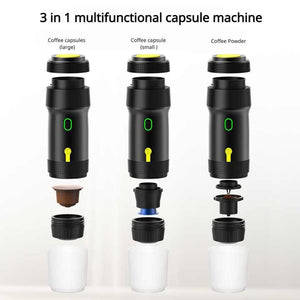 Black Portable Fully Automatic Espresso Coffee Machine | Universal 3-in-1 Capsule, Coffee Powder & Espresso Maker