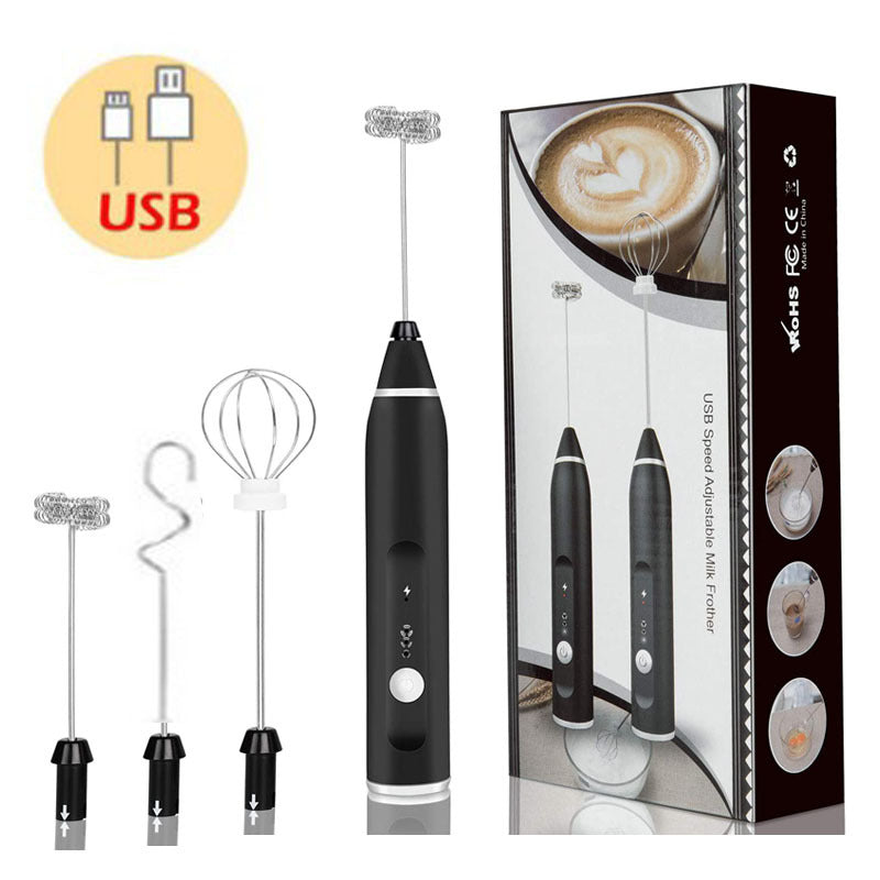 Black 304 Stainless Steel 3-Speed Handheld Electric Milk Frother | Egg Beater | Paint Mixer | Milk Powder Blender