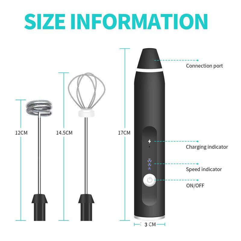 Black 304 Stainless Steel 3-Speed Handheld Electric Milk Frother | Egg Beater | Paint Mixer | Milk Powder Blender