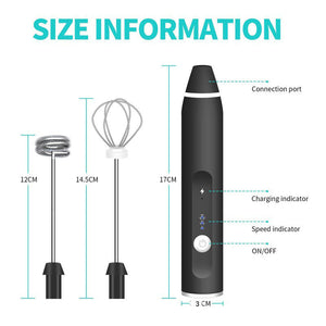 Black 304 Stainless Steel 3-Speed Handheld Electric Milk Frother | Egg Beater | Paint Mixer | Milk Powder Blender