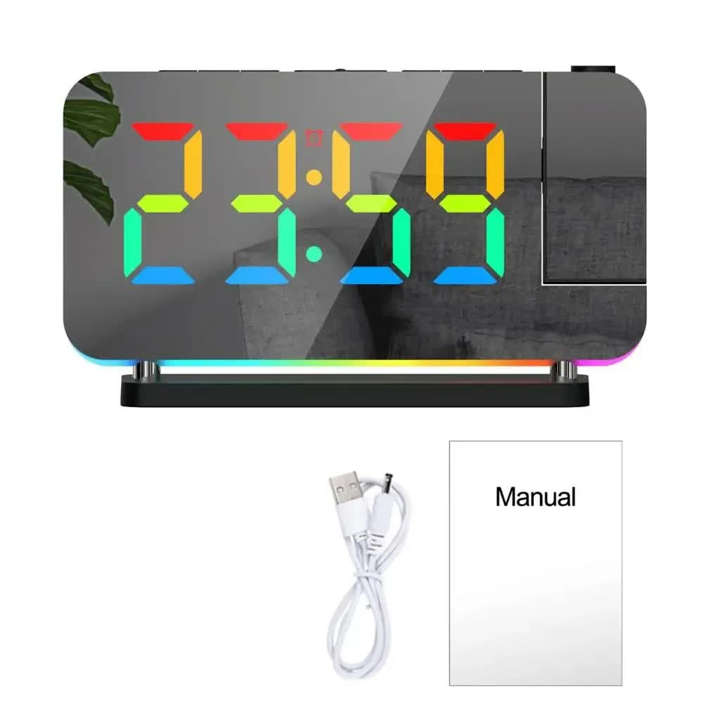 Black RGB LED Projection Alarm Clock | Multi-Color Night Light | Snooze Function