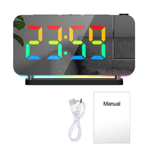 Black RGB LED Projection Alarm Clock | Multi-Color Night Light | Snooze Function