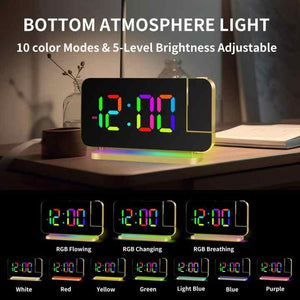 Black RGB LED Projection Alarm Clock | Multi-Color Night Light | Snooze Function