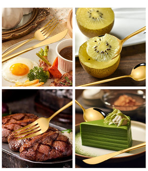 Gold Premium 24-Piece Stainless Steel Cutlery Set | Elegant Golden Steak Knife, Fork, and Spoon Set in Luxury Gift Box