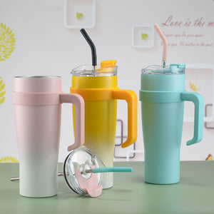 Blue 304 Stainless Steel Car Mug | 40oz Insulated Tumbler | With Handle & Straw