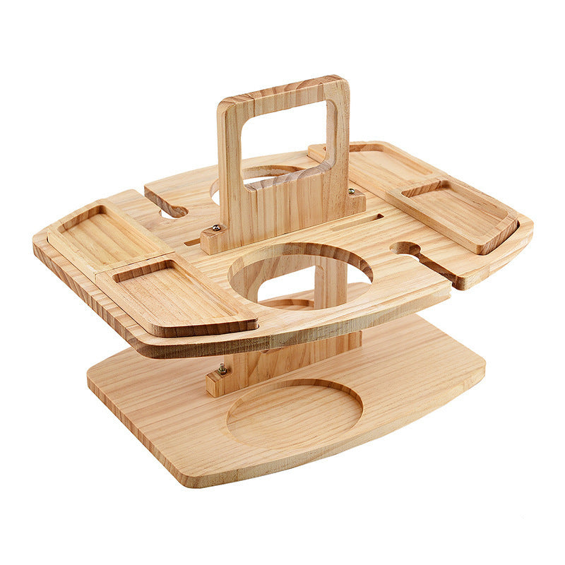 Portable Wooden Picnic Table | Pine Log Color | Foldable Wine Glass & Snack Holder | Outdoor Dining & Camping Table