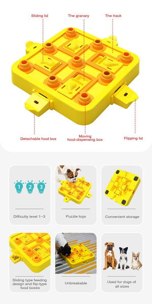 Yellow Interactive Slow Feeder Puzzle Toy for Dogs | Durable Pet Food Dispenser Bowl