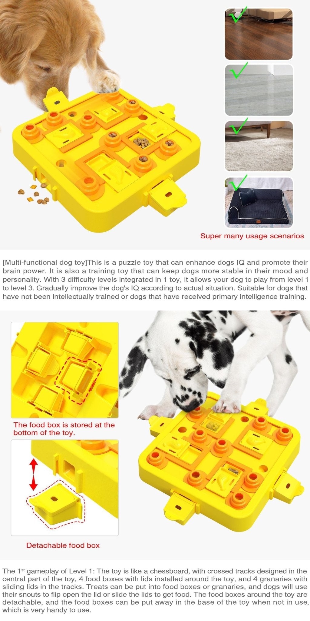 Yellow Interactive Slow Feeder Puzzle Toy for Dogs | Durable Pet Food Dispenser Bowl