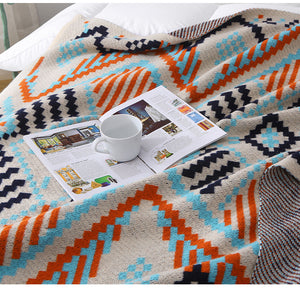 130x170cm Bohemian Woven Throw Blanket | Soft Decorative Sofa Cover with Tassels for Living Room and Bedroom