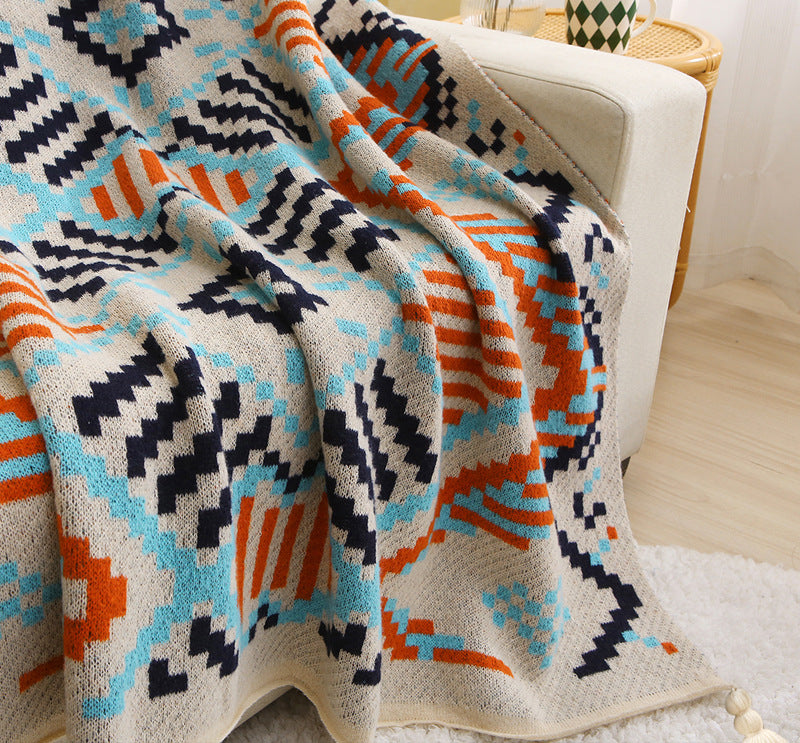 130x200cm Bohemian Woven Throw Blanket | Soft Decorative Sofa Cover with Tassels for Living Room and Bedroom