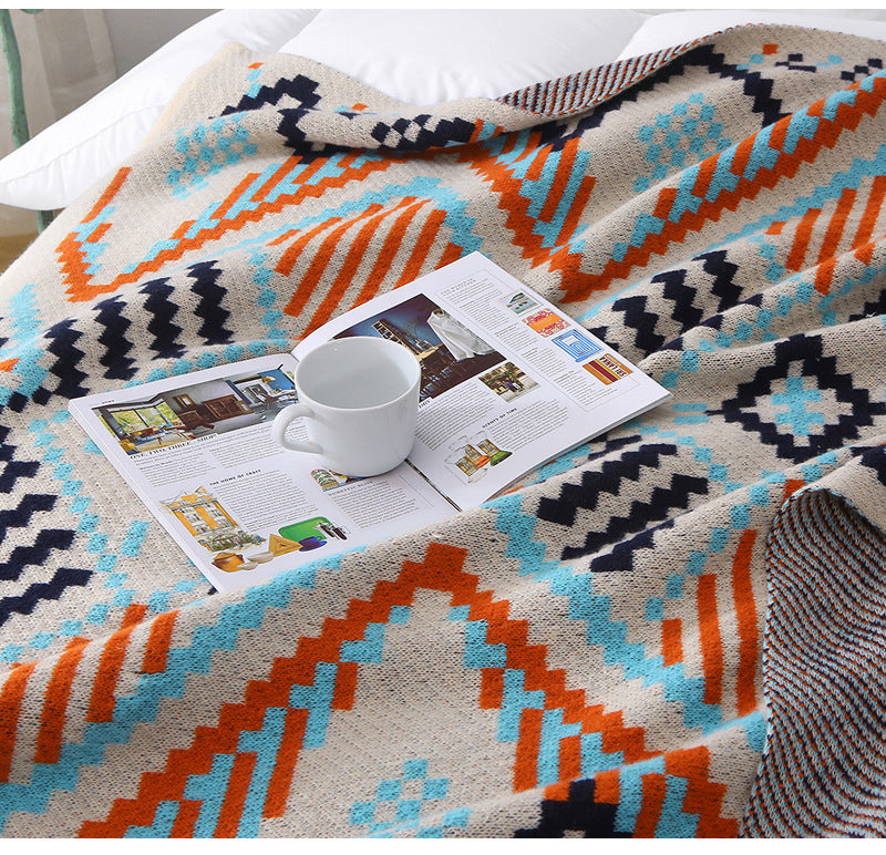 130x200cm Bohemian Woven Throw Blanket | Soft Decorative Sofa Cover with Tassels for Living Room and Bedroom