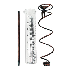 Decorative Garden Rain Gauge | Glass Rain Meter with Metal Stake & Bird Design