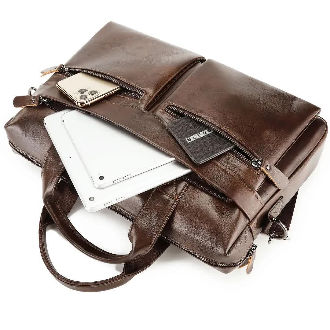 Coffee Brown Leather Briefcase | Men's Business Messenger | Genuine Leather | Classic Look