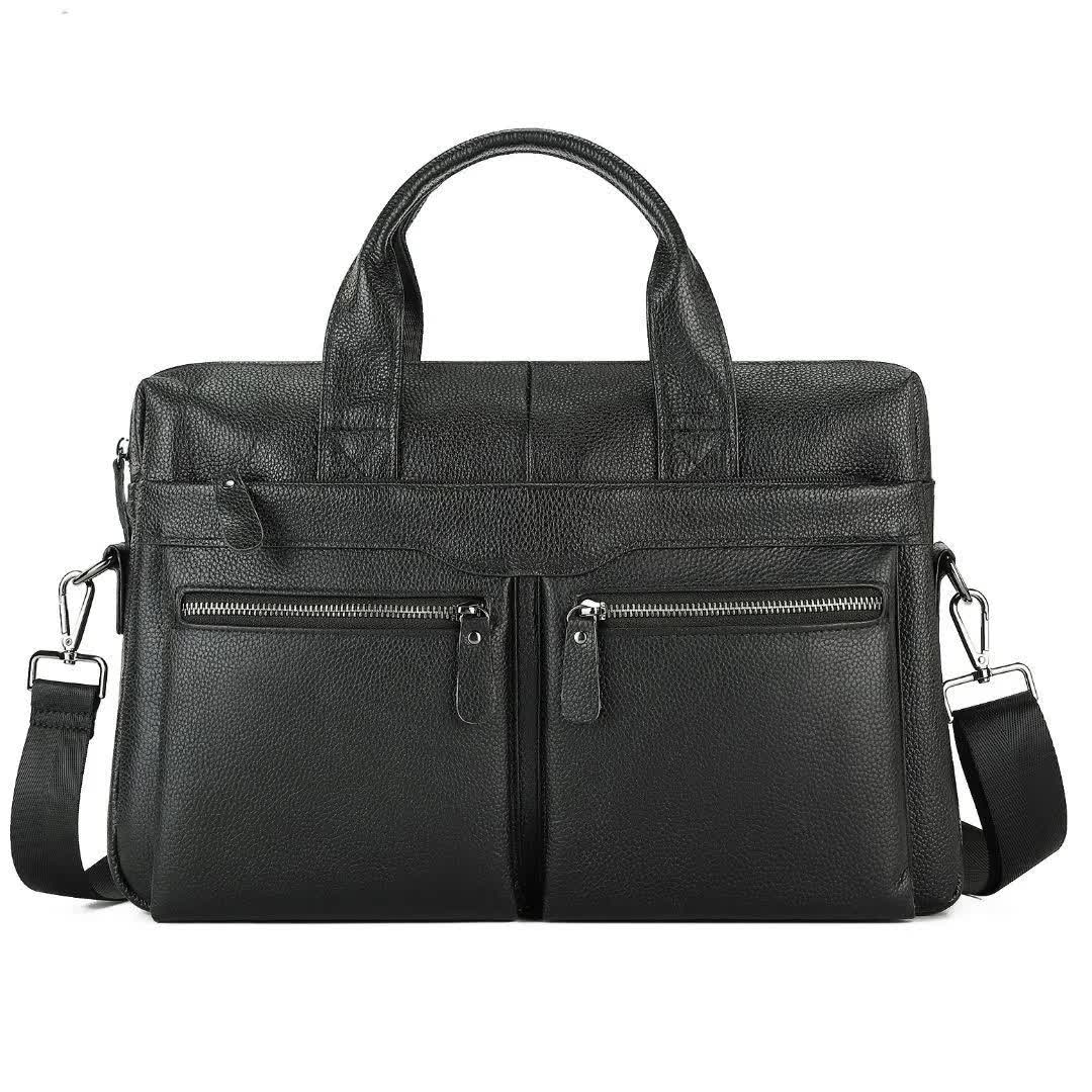 Black Leather Briefcase | Genuine Leather | Men's Business Messenger Bag | Sleek & Professional