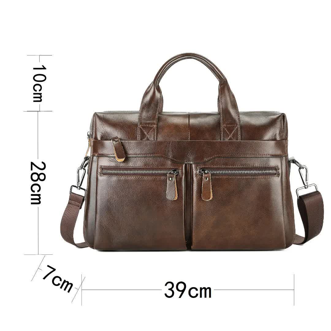 Black Leather Briefcase | Genuine Leather | Men's Business Messenger Bag | Sleek & Professional