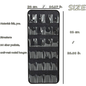 Hanging Felt Shoe Organizer | Grey | 24 Clear Pockets | Anti-Rust Metal Hanger | Storage for Shoes, Toys & Accessories