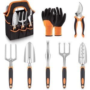 Orange 8-Piece Heavy-Duty Gardening Tool Set | Ergonomic Handles | Storage Bag Included