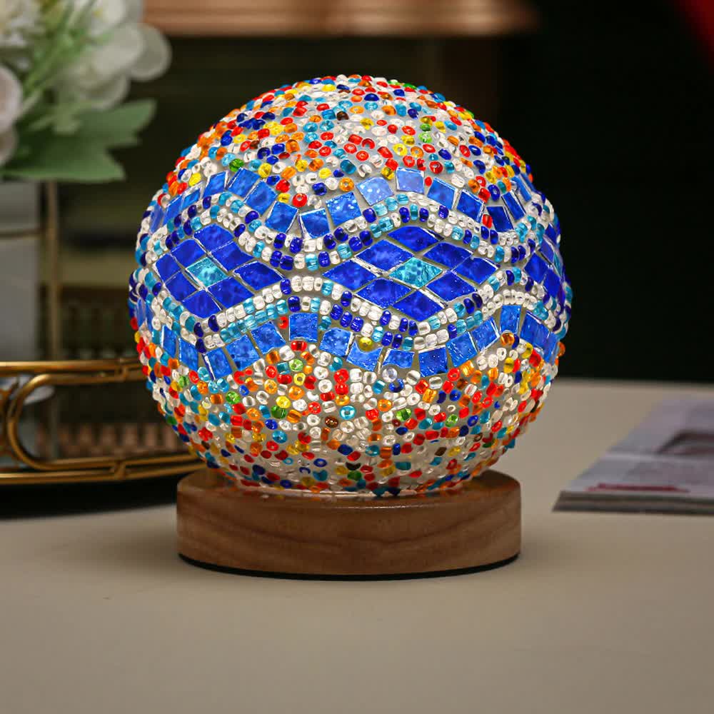 Wavy Blue Handmade Mosaic Glass Lamp | Vibrant Decorative Table Light