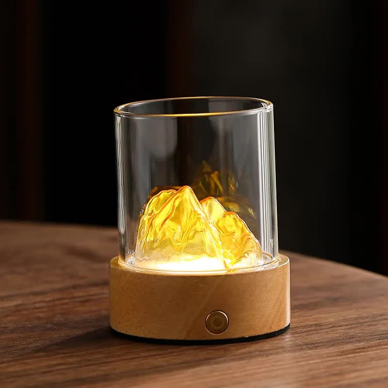 Gold LED Glass Night Light with Mountain Design | USB Rechargeable for Soft Ambient Lighting