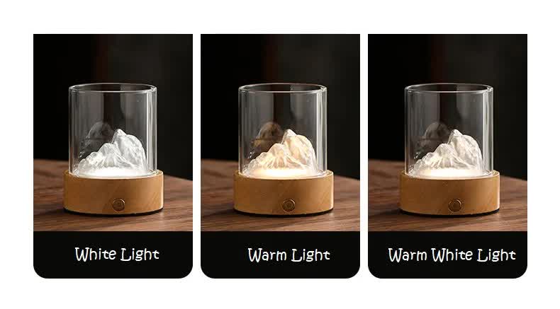 Gold LED Glass Night Light with Mountain Design | USB Rechargeable for Soft Ambient Lighting