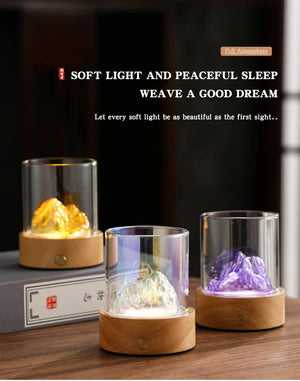 Gold LED Glass Night Light with Mountain Design | USB Rechargeable for Soft Ambient Lighting