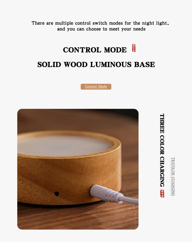 Silver LED Glass Night Light | Mountain Design | USB Rechargeable