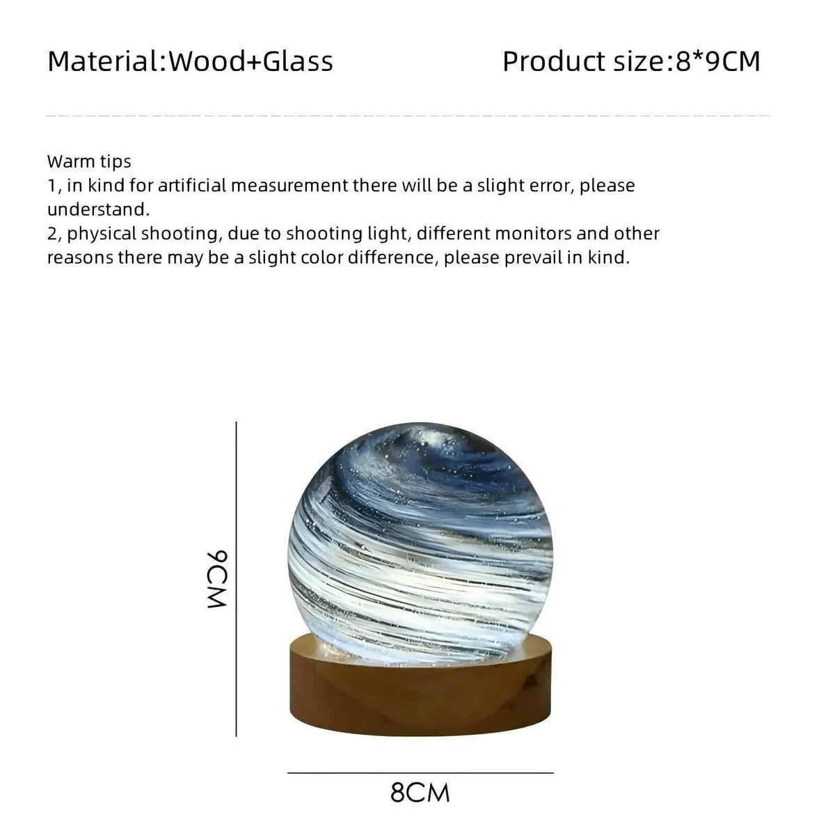 Morning Light LED Planet Night Light | USB Rechargeable with Wooden Base