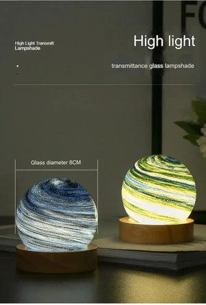 Sunset LED Planet Night Light | USB Rechargeable with Wooden Base