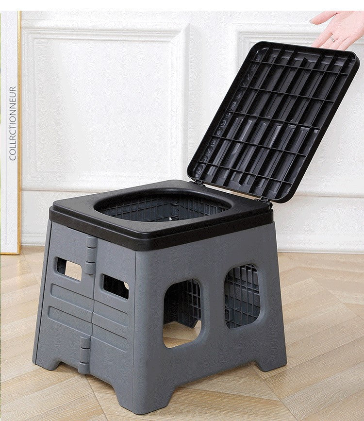 Grey Portable Folding Outdoor Toilet with Lid | Heavy Duty 150kg Capacity