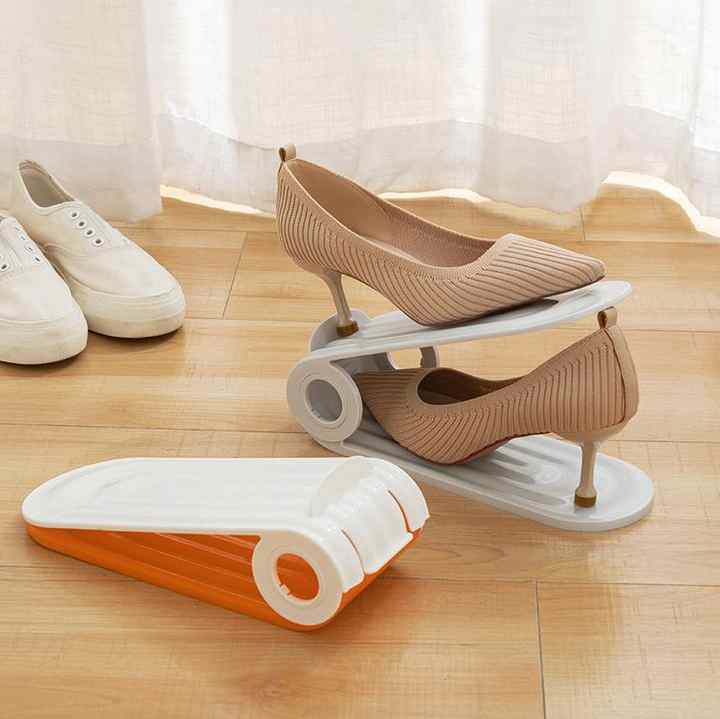 2 PCS | Adjustable Shoe Slot Organizer | Grey | Space-Saving Shoe Storage | Closet & Shelf Solution