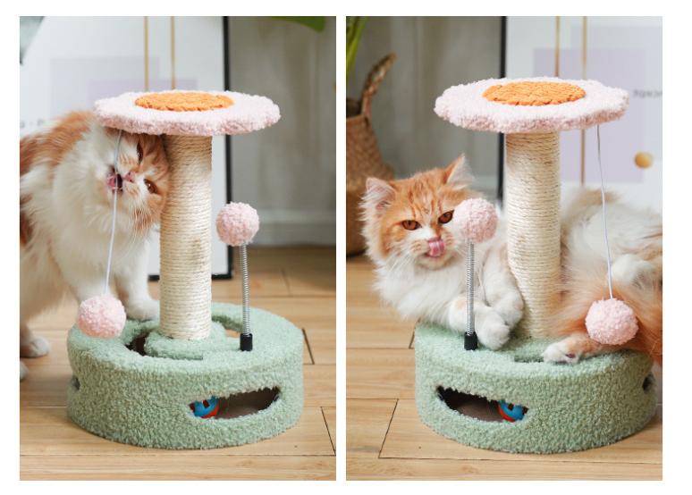 Green-Pink Cat Scratching Post | Interactive Toy | Flower Design | Ball Toys | 35cm Height | 26cm Base