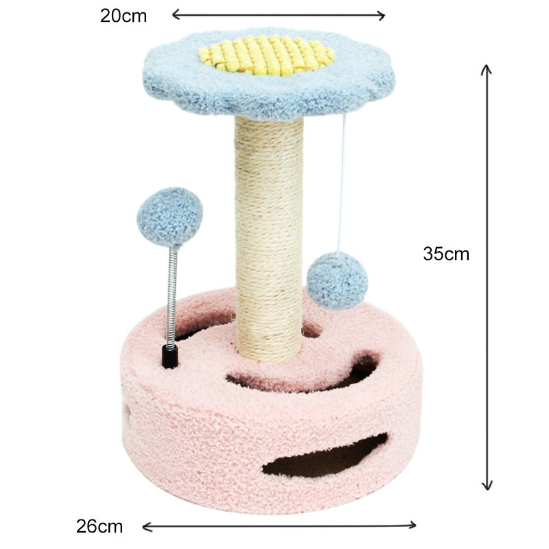 Pink-Blue Cat Scratching Post | Interactive Toy | Flower Design | Playful Ball Feature | 35cm Height