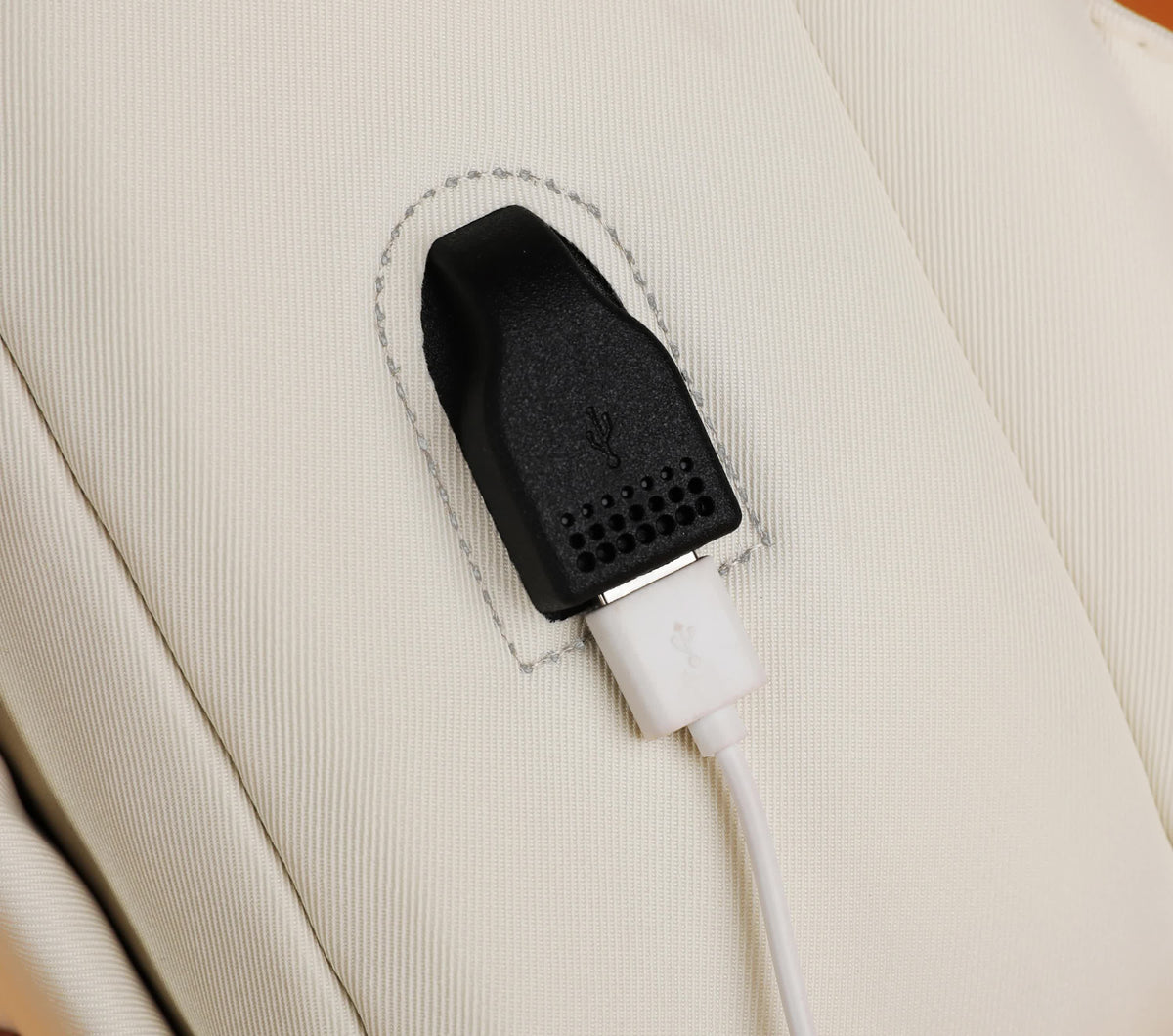 Beige Minimalist USB Charging Laptop Backpack | Elegant & Spacious Travel Bag