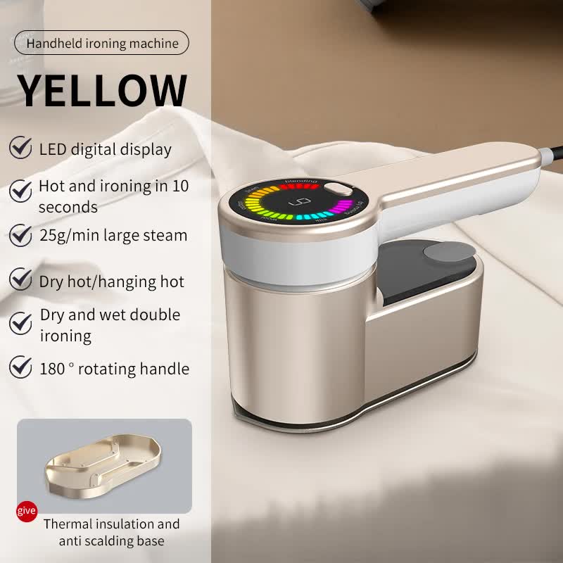 Portable Handheld Garment Steamer | Yellow | Mini Steam Iron | Compact Clothes Steaming Iron | Home & Dorm Use | Wrinkle Removal