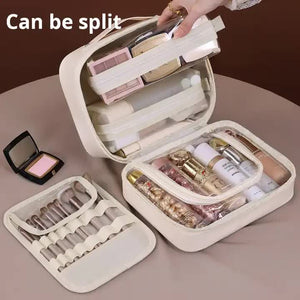 Pink 5-in-1 Multi-Function PU Makeup Organizer | Large Capacity | Cosmetic Storage Bag with Dividers | Portable