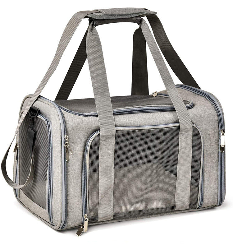 XL Grey Portable Foldable Pet Carrier Bag | Large Capacity | Travel Carrier for 2 Small Pets | Stylish Cat Backpack