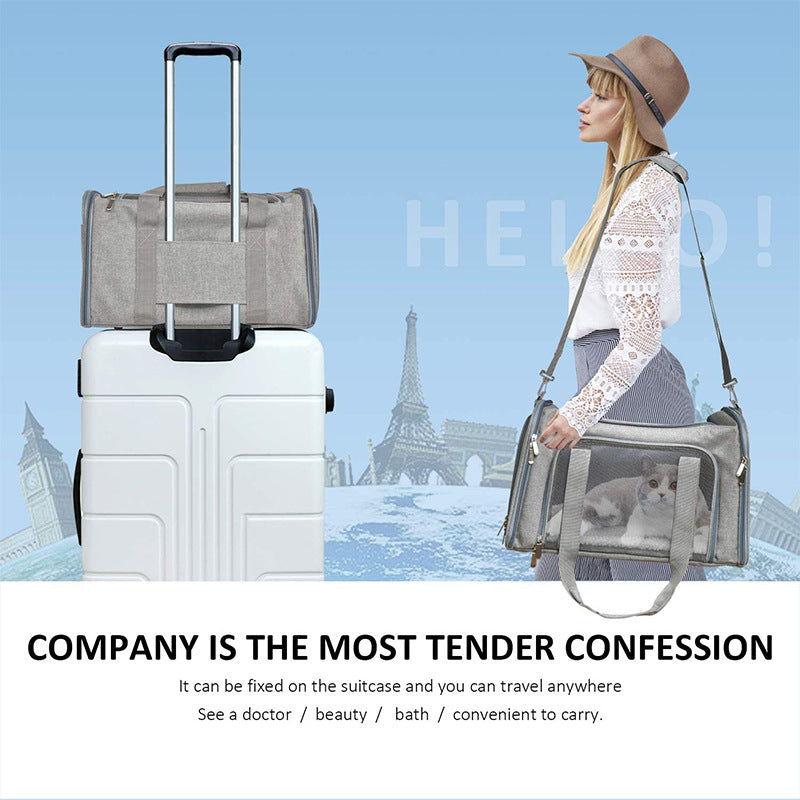 XL Grey Portable Foldable Pet Carrier Bag | Large Capacity | Travel Carrier for 2 Small Pets | Stylish Cat Backpack