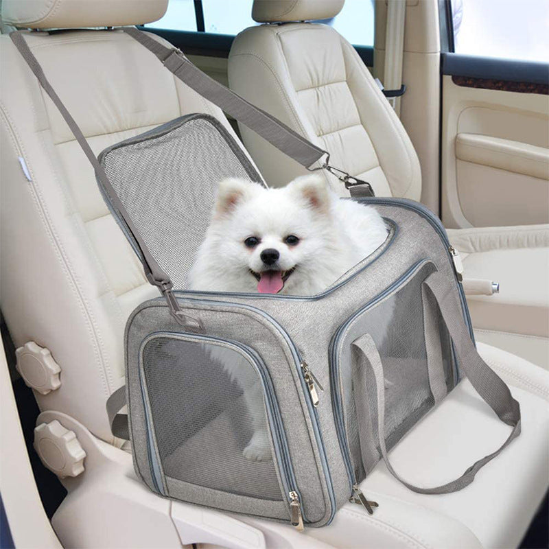 XL Grey Portable Foldable Pet Carrier Bag | Large Capacity | Travel Carrier for 2 Small Pets | Stylish Cat Backpack
