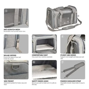 XL Grey Portable Foldable Pet Carrier Bag | Large Capacity | Travel Carrier for 2 Small Pets | Stylish Cat Backpack