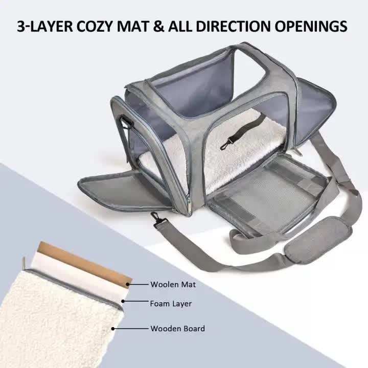XL Grey Portable Foldable Pet Carrier Bag | Large Capacity | Travel Carrier for 2 Small Pets | Stylish Cat Backpack