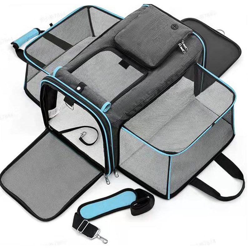 Gray-Blue Foldable Pet Carrier Bag | Large Capacity | Travel Backpack for Cats & Dogs | Handheld Design