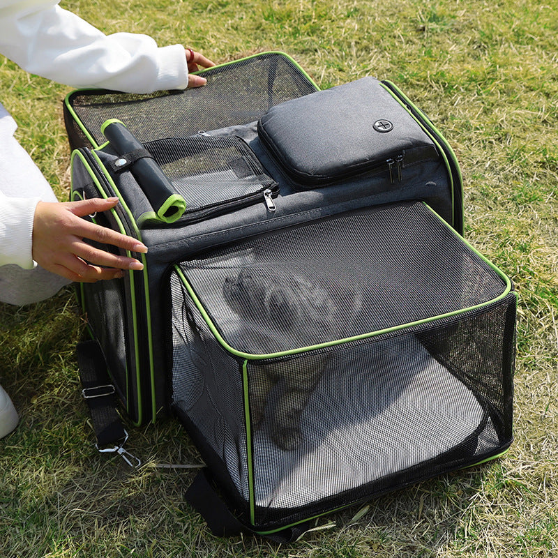 Gray-Blue Foldable Pet Carrier Bag | Large Capacity | Travel Backpack for Cats & Dogs | Handheld Design