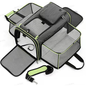 Gray-Green Foldable Pet Carrier Backpack | Large Capacity Travel Bag for Cats & Small Dogs | Expandable Handheld Outdoor Carrier