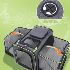 Foldable Pet Carrier Bag | Gray-Orange | Expandable Travel Backpack | Large Capacity | Handheld Design