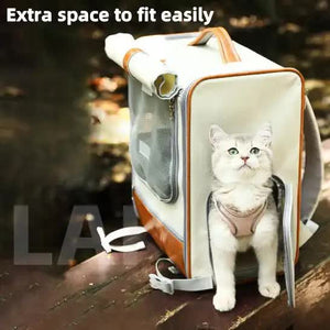 Off-White Large Capacity Breathable Foldable Pet Trolley | Travel Cat Carrier with Wheels | Portable & Spacious for Two Cats