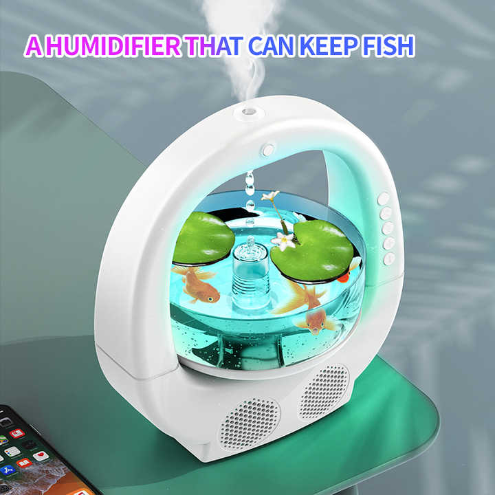 Black 3-in-1 Anti-Gravity Humidifier | Aromatherapy Machine | Bluetooth Speaker | Fish Tank Ambient Light
