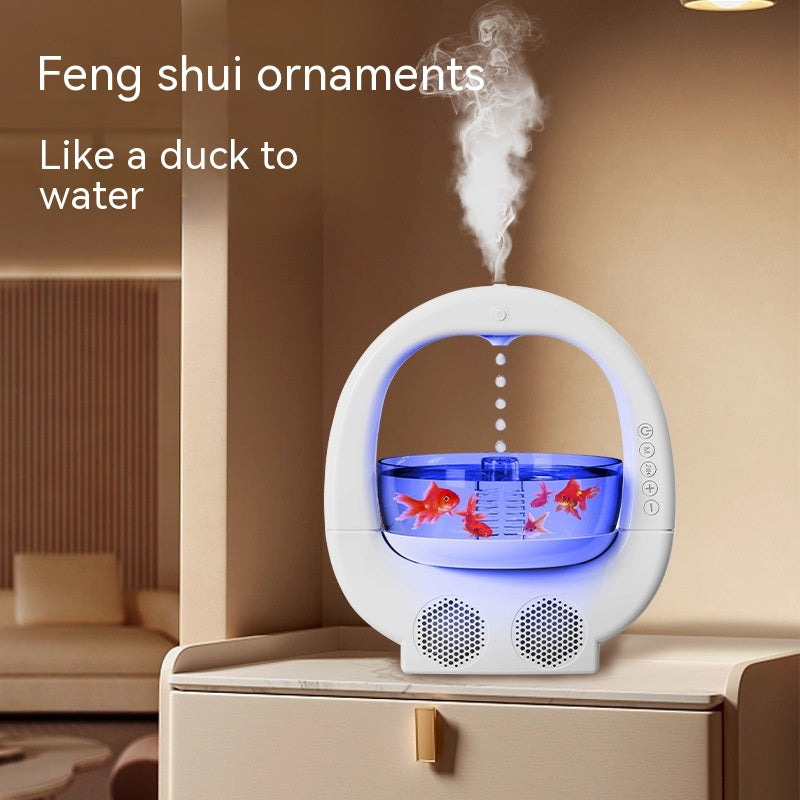 White 3-in-1 Anti-Gravity Humidifier | Aromatherapy Machine | Bluetooth Speaker | Fish Tank Ambient Light